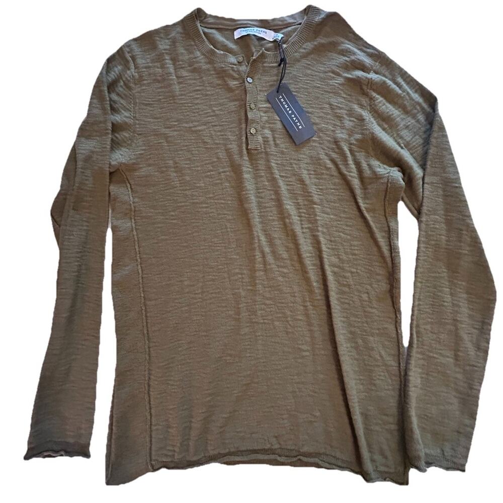 NWT Thomas Payne Mens Sz Medium Henley Sweater Shirt Olive Green 100%‎ Cotton